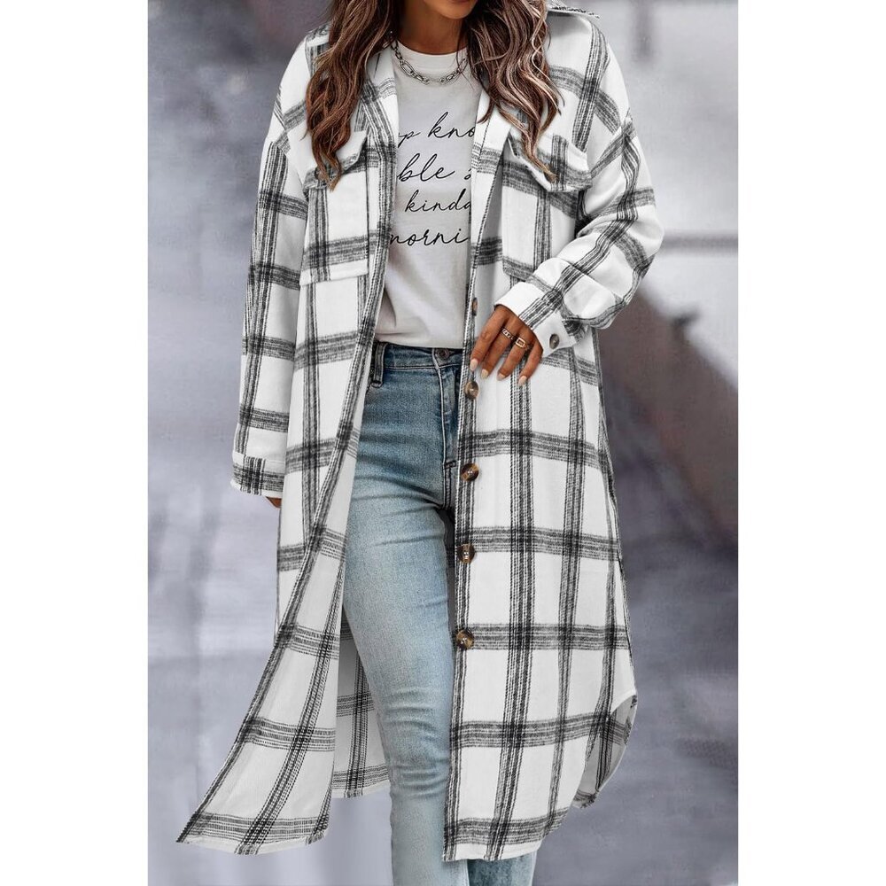 Cozy Women's Plaid Shacket - Long Corduroy Flannel Jacket, Perfect for Layering - Picture 2 of 5